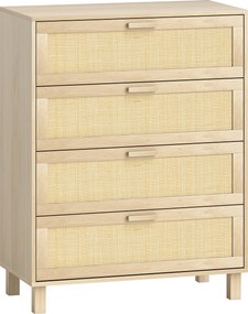 HOMCOM Comodă 4 sertare cannage din ratan dim. 80L x 40l x 103H cm MDF Aspect Lemn Deschis | Aosom Romania