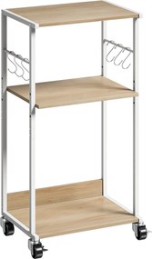 HOMCOM Suport pentru Imprimantă pe 3 Niveluri cu Roți și Cârlige, Masă Modernă, Lemn Natural. | Aosom Romania