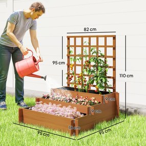 Outsunny Jardinieră cu 3 Niveluri și Grilaj pentru Plante Cățărătoare, Straturi Ridicate din Lemn, 95x95x110cm, Natural | Aosom Romania