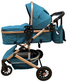 Carucior 2 in 1 pentru copii, cu maner reversibil si suspensii, 0-36 luni - CPC-31-turcoaz