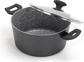 Oala cu capac sticla Zilan ZLN3321, Diametru 24 cm, Inaltime 12 cm, Material aluminiu, Interior granit, Compatibil inductie