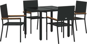 vidaXL Set de masă pentru grădină 5 pcs Negru poliratan