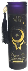 Arome Lumânare organică Palo Santo&amp;Lavender300 g într-un pahar înalt colorat cu ciucure