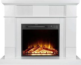 RESIGILAT- Semineu electric cu mască MDF, flacără LED, bușteni decorativi, sunet lemne, termostat, timer, telecomandă, Alb