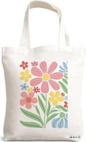 Sacosa de Panza pentru Cumparaturi, Geanta Tote Boho Style 14, 38x34.5 cm, Alba, BEKZ®