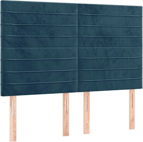 vidaXL Tăblie de pat albastru închis 144x5x118/128 cm catifea