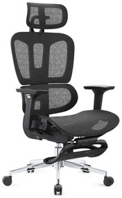 Scaun ergonomic, cotiere 2D, suport picioare, Full Mesh, Negru