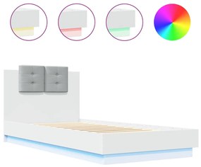3210024 vidaXL Cadru de pat cu tăblie și lumini LED, alb, 100x200 cm