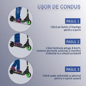HOMCOM Trotinetă Electrică Pliabilă pentru Copii de 6+ Ani cu Înălțime Reglabilă, 71x36.5x75-80 cm, Verde | Aosom Romania