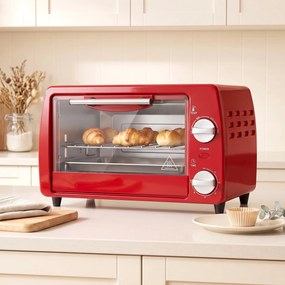 HOMCOM Mini cuptor electric 10L, 750W, cu temperatură reglabilă și timer, 36,5x26x22 cm, roșu | Aosom Romania