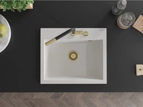 Mexen Oscar chiuvetă de granit cu 1 compartiment 580 x 490 mm, albă, sifon auriu - 6519581000-20-G