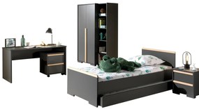 Set LONDON în culoarea antracit format dintr-un Pat copii (90x200) cu sertar, noptieră, Dulap camera copii cu 2 uși, birou cu cărucior de birou și