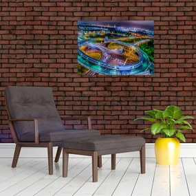 Tablou pe sticlă panorama orașului nocturn (70x50 cm)