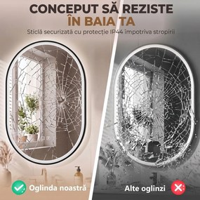 HOMCOM Oglindă de Baie Ovală cu LED 70x100 cm, Bluetooth, Memorie, Butoane Tactile, Antiaburire | Aosom Romania
