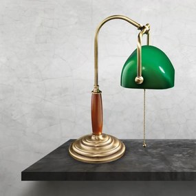 Lampa de birou din alama si lemn Banker Heritage