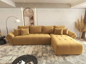 Colțar extensibil dumonde cu ladă de depozitare si sezut confortabil din spuma high-density, Berlin XL Royal Mustar 350x185 cm II