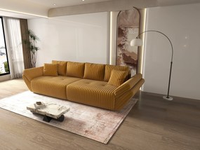 Canapea extensibilă dumonde cu ladă de depozitare si sezut confortabil din spuma high-density, Berlin Ambience Mustar 300x100 cm