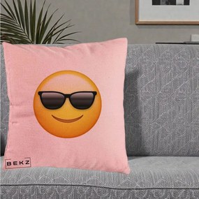 Perna Decorativa Emoji Cool Ochelari, 40x40 cm, Roz, Husa Detasabila, Perna Inclusa, BEKZ®