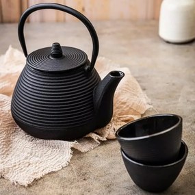 La mâna a doua: Ceainic din fonta cu 2 cani Kinghoff KH 1846, 1 L, Filtru, Inductie, Negru