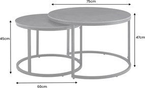 Set de 2 masute cu blat ceramic gri ELEGANCE 75cm