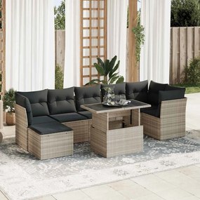 3326203 vidaXL Set mobilier de grădină cu perne, 8 piese gri deschis poliratan