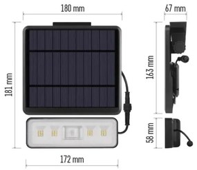 Proiector LED solar cu senzor de mișcare LED/3,7V 2500mAh 4000K IP54