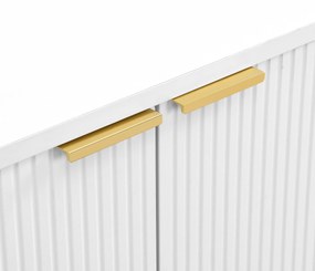 Bufet cu uși și rafturi interioare, sertare, mânere și picioare aurii, 120x38x80,5 cm, Alb