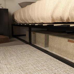 HOMCOM Cadru de pat de 180 cm Structură de pat din oțel cu somier și lamele din placaj 180x200x25 cm Negru | Aosom Romania