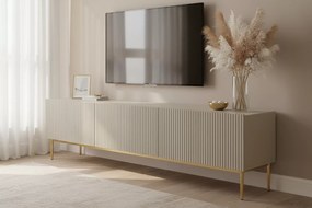 Comodă TV Nicole 200 cm, cu picioare metalice și sertar – cashmir / auriu