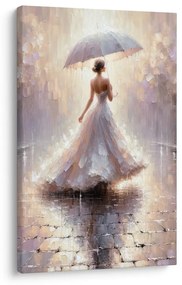 Tablou femeie cu umbrelă în ploaie