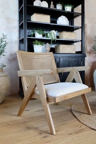 Fotoliu lounge din lemn de stejar cu spătar din rattan și șezut tapițat „Veranda”
