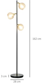 Lampa de Podea de 3 Lumini pentru Camera de Zi cu Abajur Glob din Sticla, Lampa Moderna Independenta (Becul nu este inclus), Gri HOMCOM | Aosom RO