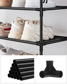 Suport pantofi cu 10 rafturi, metal / textil, negru, Songmics