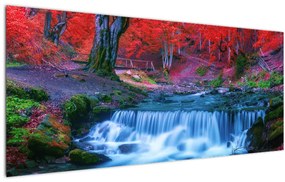 Tablou - Cascada în pădurea roșie (120x50 cm)