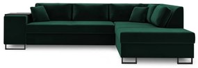 Colțar extensibil din catifea cu extensie pe partea dreaptă Cosmopolitan Design York, verde