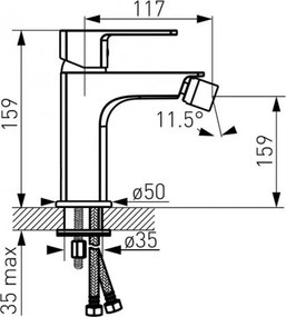 Baterie bideu ALBA, Set scurgere automată Crom.