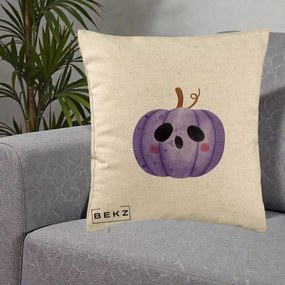 Perna Decorativa Dovleac Halloween Mov Kawaii, 40x40 cm, Bej, Husa Detasabila, Perna Inclusa, BEKZ®