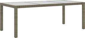 vidaXL Masă de grădină, gri, 190x90x75 cm, sticlă securizată/poliratan