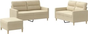 vidaXL Set de canapele cu perne, 3 piese, crem, textil