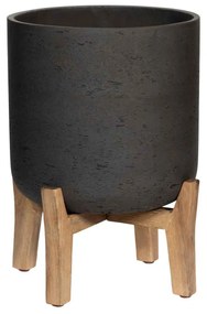 Jardiniera Charlie cu picioare joase, negru antic, dimensiuni multiple - ghivece ceramice Mărime: L - v. 23 cm, ⌀ 23 cm / v. 34.5 cm, ⌀ 29.5 cm