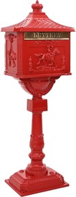 vidaXL Cutie poștală cu suport cu depozitare Roșu 42,5 x 29,5 x 117 cm