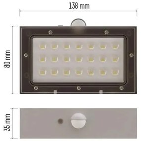 Proiector LED solar cu senzor de mișcare LED/3,7V 1200mAh 4000K IP65 alb