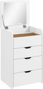 HOMCOM Stație de Machiaj 3 în 1 cu Oglindă Rabatabilă, Scaun Ascuns, Toaletă de Machiaj cu Scaun Tapițat pe Roți, 3 Sertare, Blat din Sticlă Transparentă, Compartiment, Compact, Alb | Aosom Romania