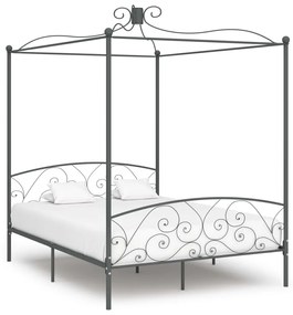 Cadru de pat cu baldachin, gri, 160 x 200 cm, metal Gri, 160 x 200 cm