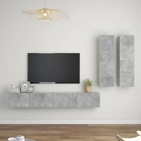 3114209 vidaXL Set dulap TV, 4 piese, gri beton, lemn prelucrat