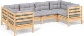vidaXL Set mobilier grădină cu perne gri, 6 piese, lemn de pin