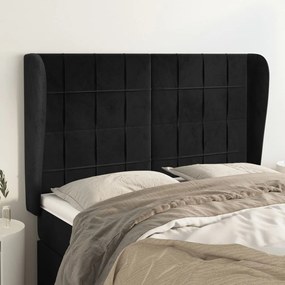 3118006 vidaXL Tăblie de pat cu aripioare, negru, 147x23x118/128 cm, catifea