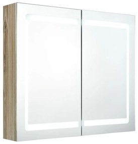 Dulap de baie cu oglinda si LED, stejar, 80x12x68 cm Stejar