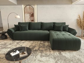 Colțar extensibil dumonde cu ladă de depozitare si sezut confortabil din spuma high-density, Berlin XL Ambience Green II 350x185 cm