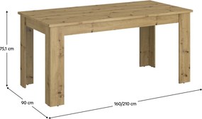 Masă dining extensibilă, stejar Artisan, 160-210x90 cm, AIRON